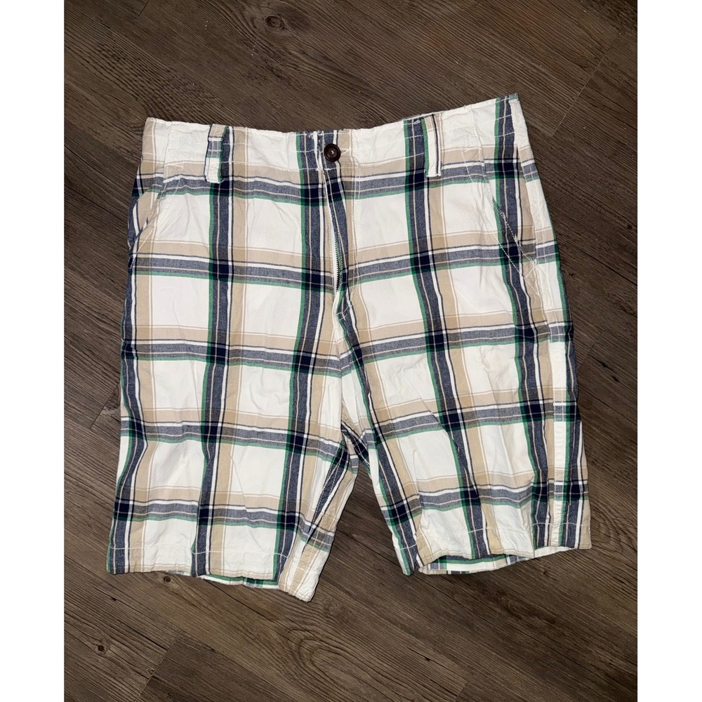 Aeropostale Mens Plaid Cargo Shorts White Green Blue Tan Cotton Size 34